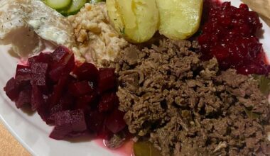 Stewed reindeer with beetroot and lingonberry jam in Helsinki