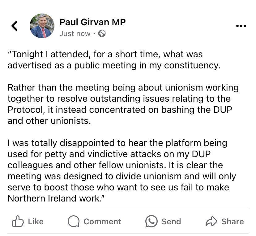 Paul Girvan accidentally attended Allister/Bryson speech