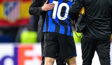 Diego Simeone and Angel Correa consoling Lautaro after his penalty miss.