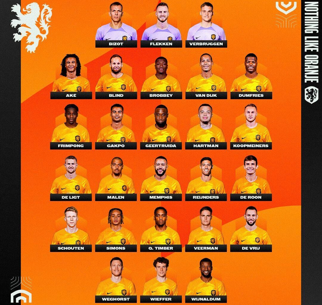 Oranje squad for friendlies against Scotland and Germany.