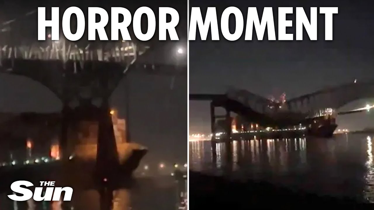 Terrifying new footage shows cargo ship SLAMMING into Baltimore bridge causing massive collapse