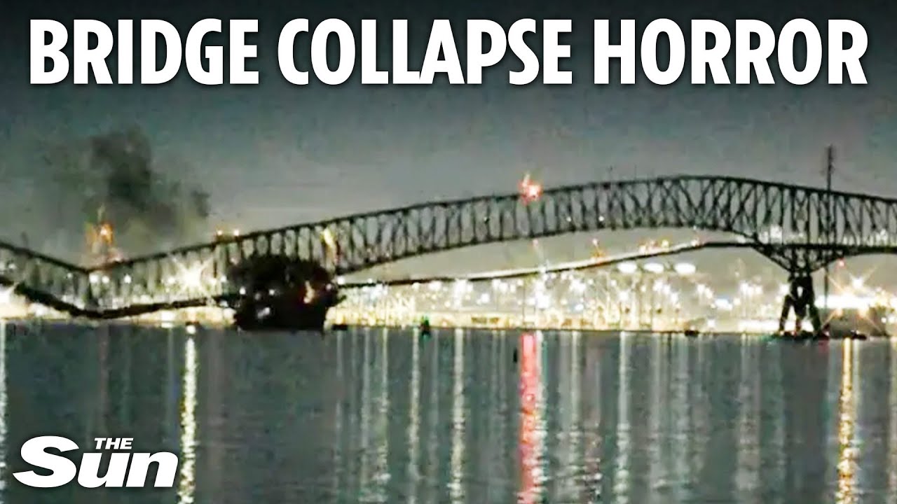 Moment bridge collapses after being hit by ship - throwing cars into river as mass casualties feared