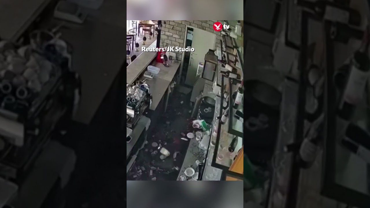 Bottles fly off restaurant shelves during Taiwan earthquake #news #shorts