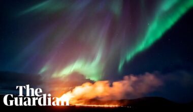 Stunning timelapse footage captures northern lights over erupting Iceland volcano