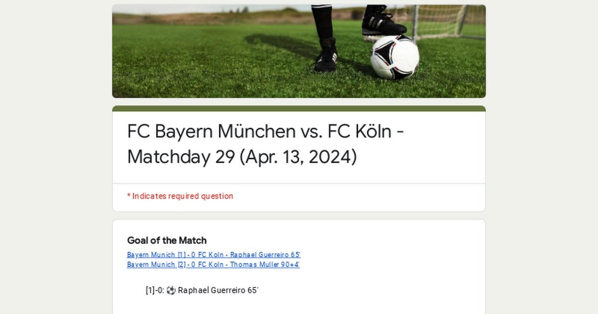 📝 Match Performance Poll: FC Bayern München vs. FC Köln - Matchday 29 (Apr. 13, 2024)