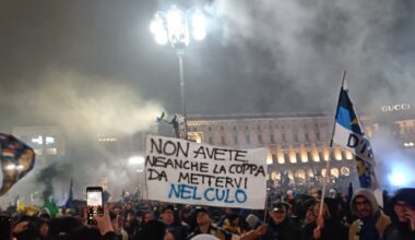 [Inter Xtra] When Milan won the Scudetto in 2022, the players held up a sign directed at Inter saying “You can shove your Coppa Italia up your ass”. Today Inter fans made a sign that says “You don’t even have a Coppa Italia to shove up your ass”
