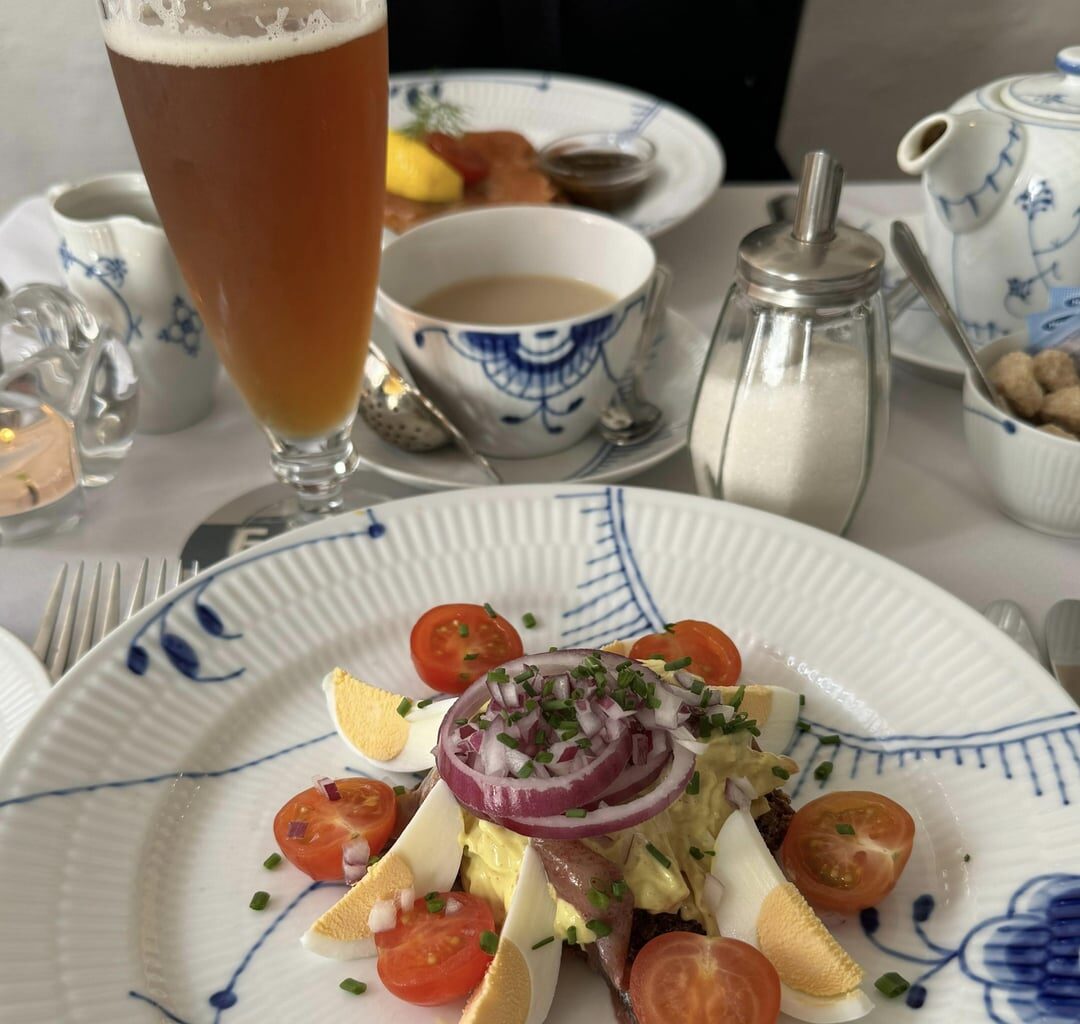 Herring, curry sauce, boiled eggs, and onion in Copenhagen