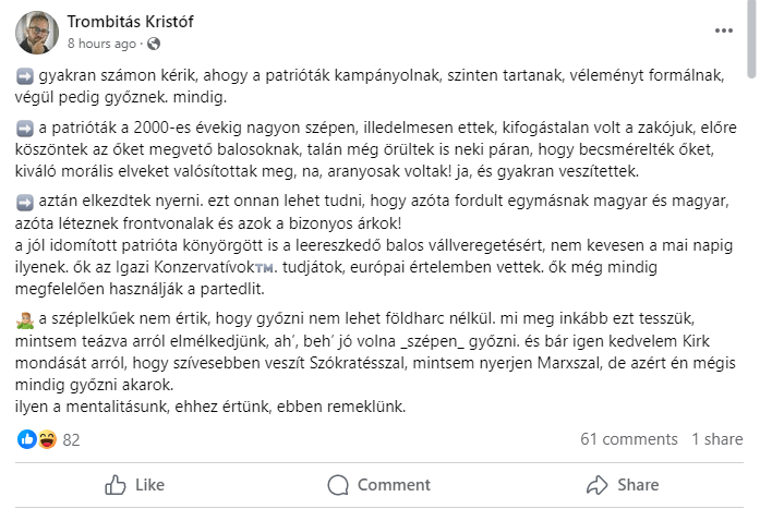 Trumpet makes a confession: azért kampányolunk ennyire erkölcstelenül, mert a kommunisták is így csinálták! "Ilyen a mentalitásunk, ehhez értünk, ebben remeklünk"