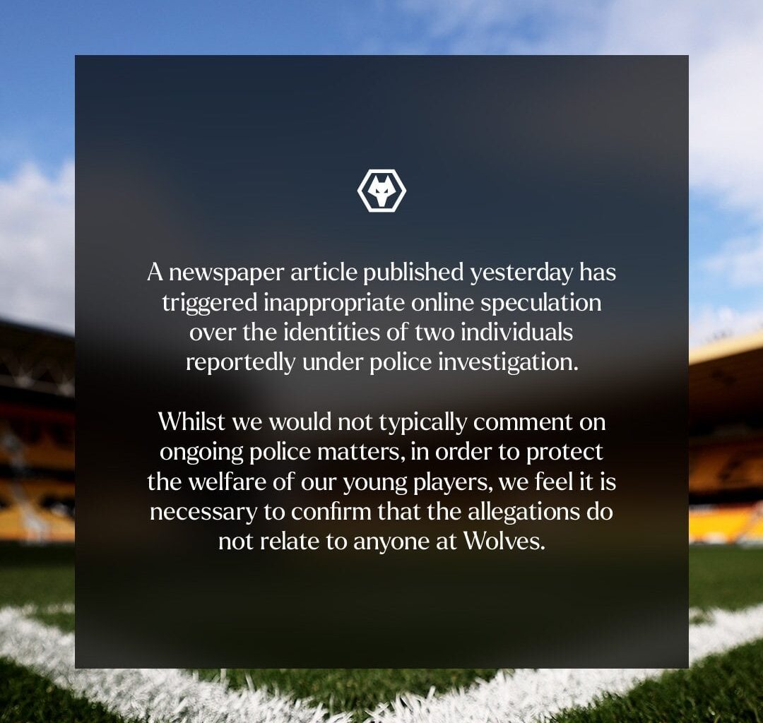 Wolves issue statement saying none of their players are related to the rape arrests