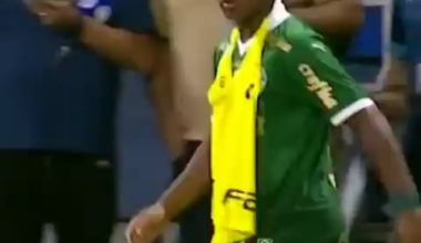 Endrick's reaction to the final whistle as Palmeiras completes the comeback to win against Santos (2-1 on aggregate) in the Paulista, with him being awarded as the MOTM of the Final.