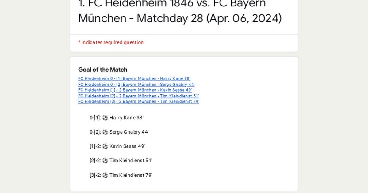 📝 Match Performance Poll: 1. FC Heidenheim 1846 vs. FC Bayern München - Matchday 28 (Apr. 06, 2024)