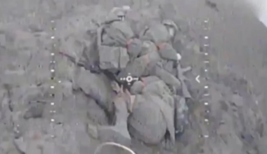 Ukrainian FPV drone strike three Russians seeking cover in a crater in the Donetsk direction (8th SSO regiment)