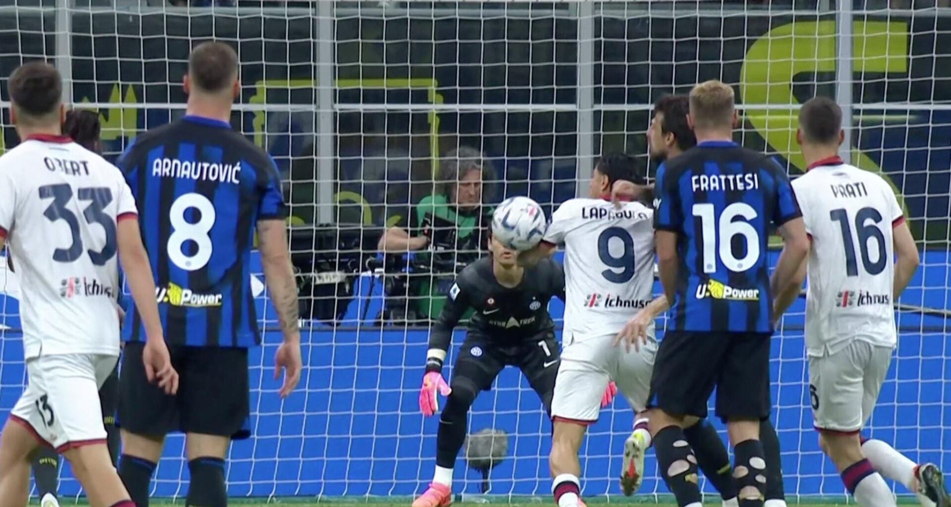 Photo of the ball bouncing off the arm of Lapadula in the build up before Viola scores.