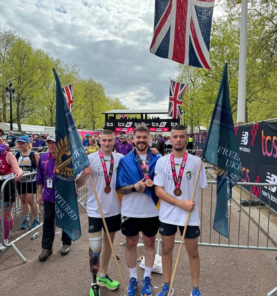 A team of Ukrainian marines ran the London Marathon to fundraise for fellow wounded amputees