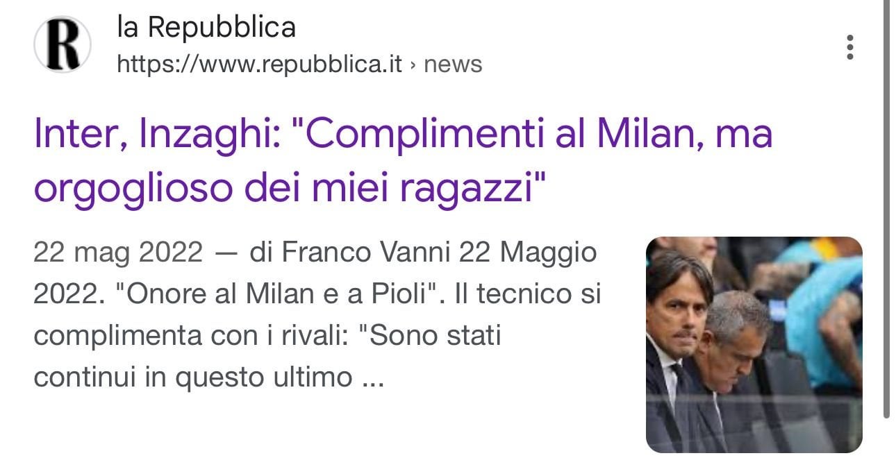 [Mari] Pioli: “Congratulating Inzaghi? Credit to Inzaghi but it’s easier to compliment your opponents when you win.” Yet Inzaghi complimented Milan 2022: “Honour to Milan and Pioli. We must congratulate Pioli, it was a beautiful duel. We played this Scudetto until the end, honor to Milan.”