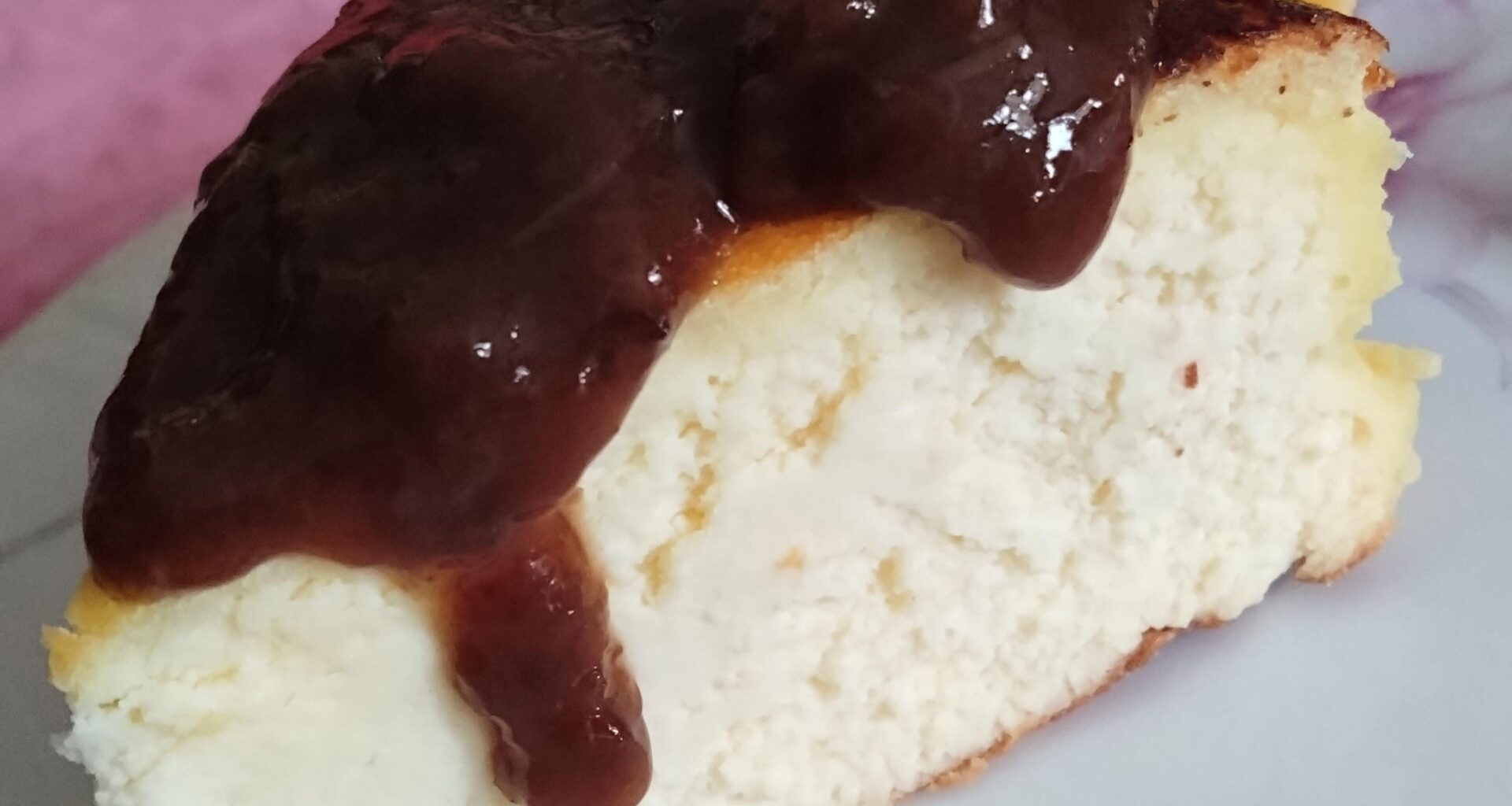 Basque style cheesecake with rhubarb jam