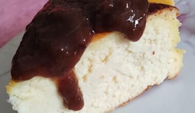 Basque style cheesecake with rhubarb jam
