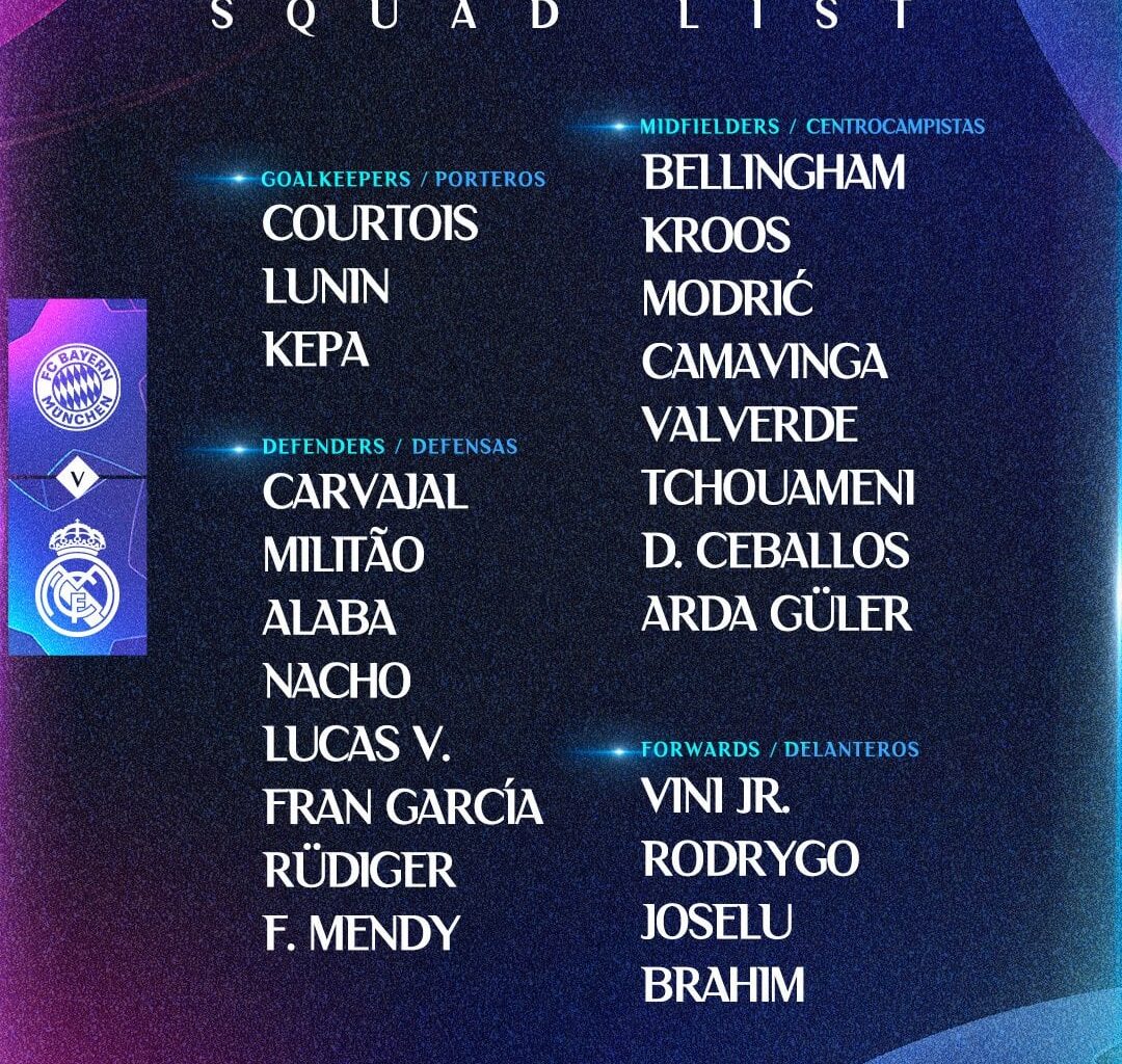 📋✅ Our squad for the match! 🆚 FC Bayern Munich