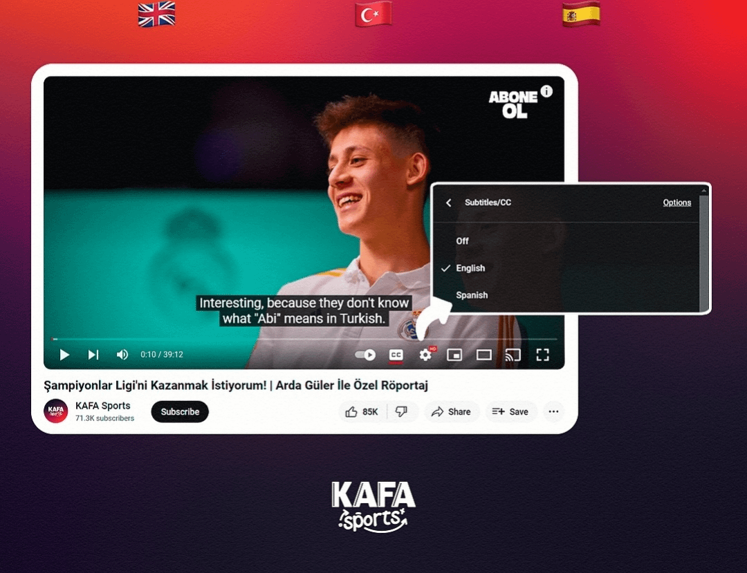 Hey guys, i know its not the time but so many people asked me about subtitles. NOW, you can watch Arda Güler interview with en and es subtitles. 🤍