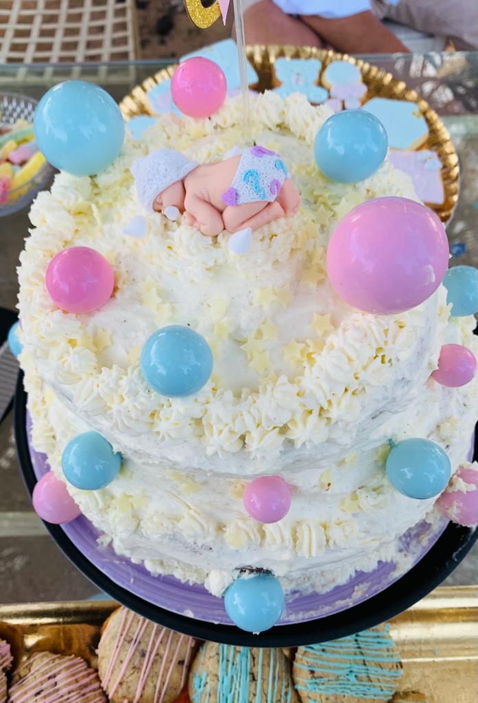 Bonjour à tous 😊 voici le gâteau que j ai fais pour la baby shower de ma fille. Quand pensez vous !? 🙃