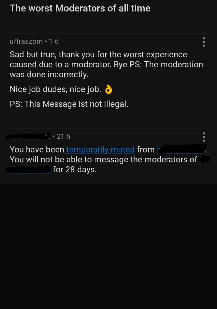 So geht ein Community Mod um, wenn er kritisiert wird. 🤣👌