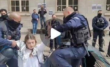 Révolution Permanente sur Instagram: "La police est entrain de dégager violemment les étudiant·e·s qui avaient installé un campement dans la cour de La Sorbonne à l’appel de Columbia et Sciences Po, en soutien avec 🇵🇸. Cette répression est inacceptable !"