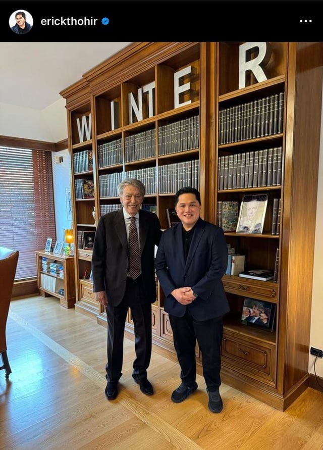 Erick Thoir on Instagram: “Nice to see Mr. Massimo Moratti again. Former owner and president of Inter. The spirit to talk is more because Inter have a big chance to be the Champions of Serie A this season. Forza Inter.” 🖤💙