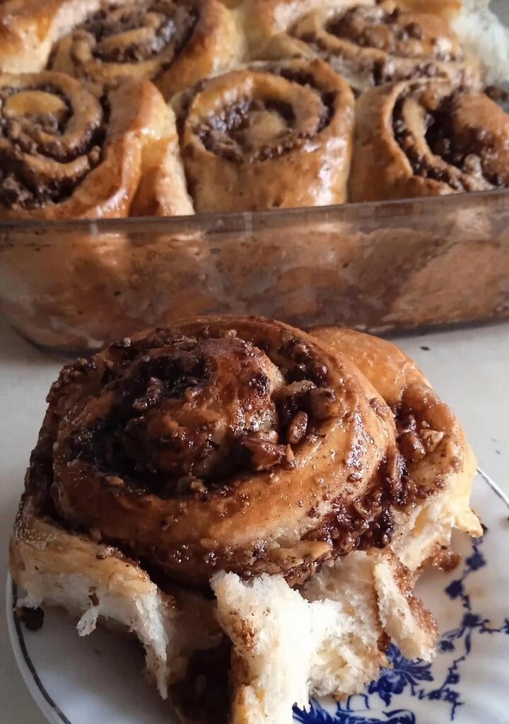 Syrupy cocoa and walnuts rolls