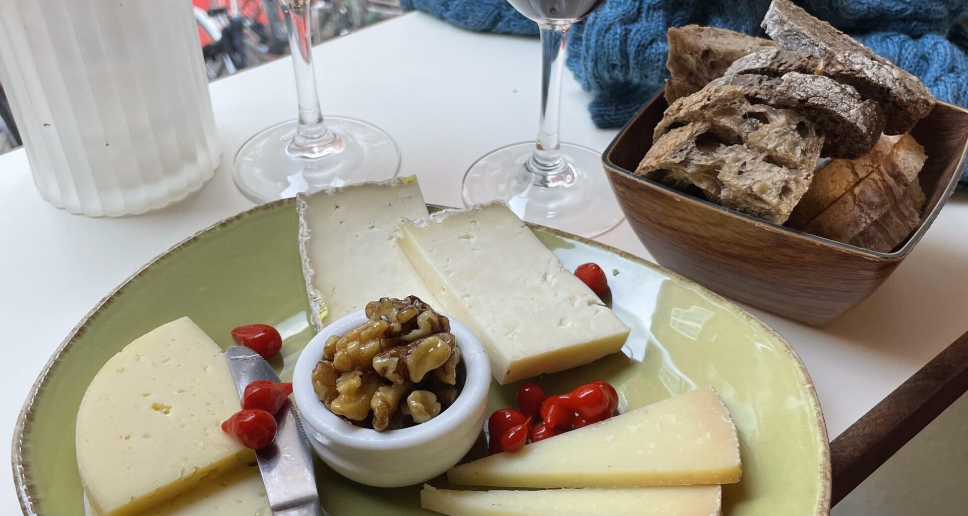 Spanish, Swedish, and Italian Cheese and fresh baked bread in Copenhagen