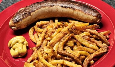 Swiss bratwurst with airfried homemade fries [NSFSG, because the St. Gallen purists will claim that the sausage is so perfect that it certainly doesn't need mustard]