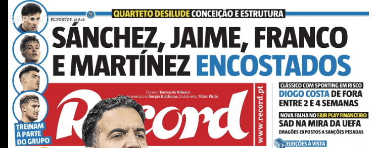 FC Porto: Sánchez, Ivan Jaime, André Franco e Toni Martínez encostados e treinam à parte do grupo