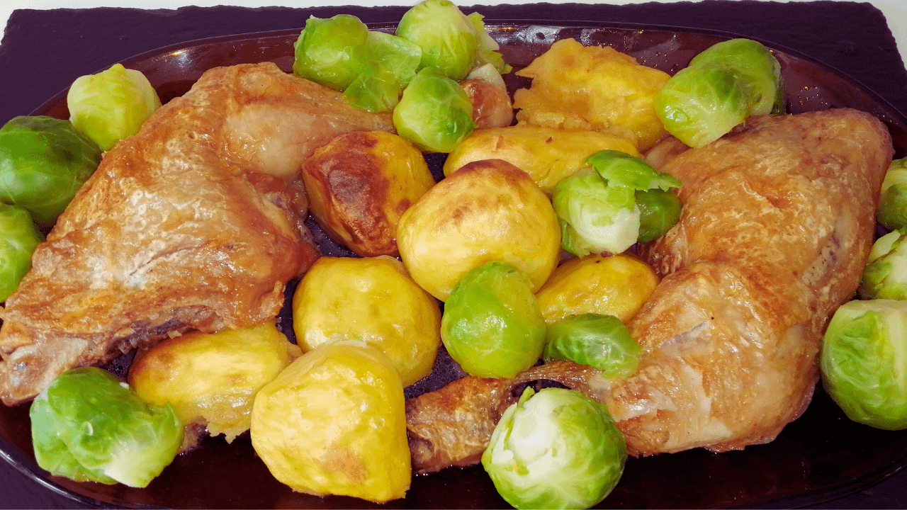 Roast Chicken with Potatoes and Sprouts