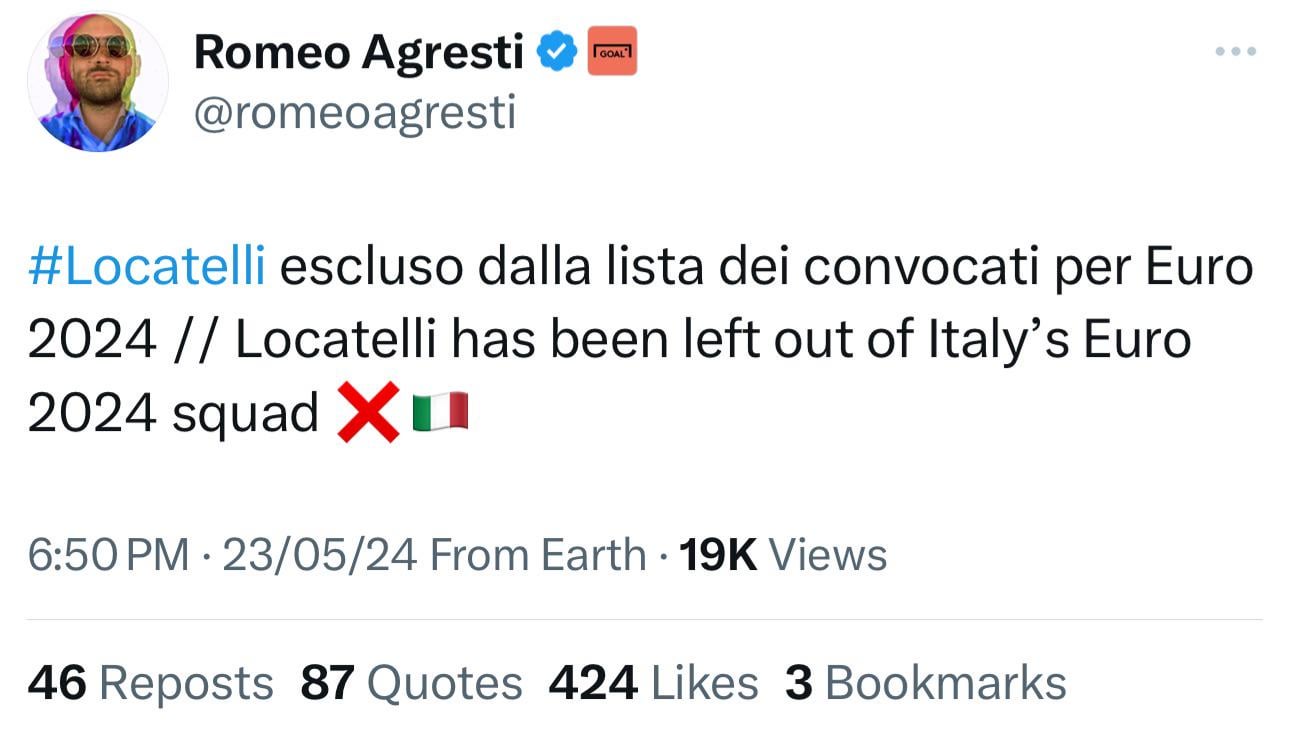Locatelli left out of the Euros Squad.