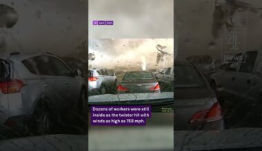 Newly released dashcam footage shows a tornado destroying a building in Nebraska in April.
