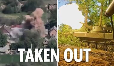 Ukrainian tank unit hiding deep in forest obliterates Russian mortar crew firing from village