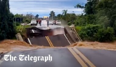 Brazil floods: Man narrowly avoids death after motorway bridge collapses