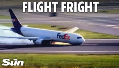 Terrifying moment Boeing plane NOSEDIVES on runway sending sparks flying after landing gear failed