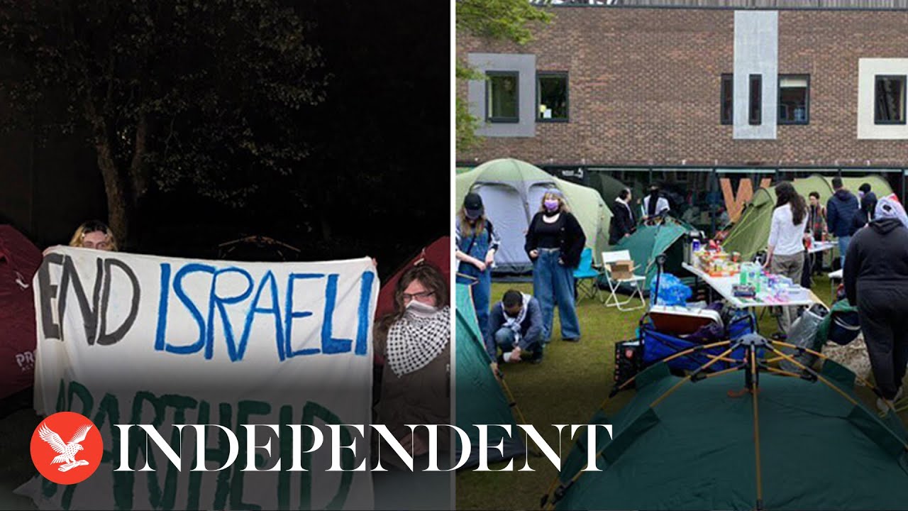 Gaza solidarity encampments set up at UK universities after protests across US campuses