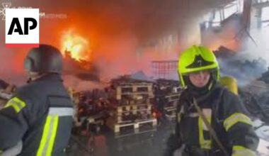 Firefighters tackle massive blaze after Russian strike in Odesa, Ukraine