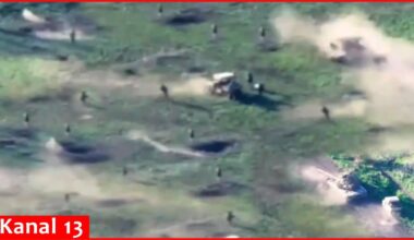 Drone footage of Russian fighters attacking with Chinese-made vehicles and infantry