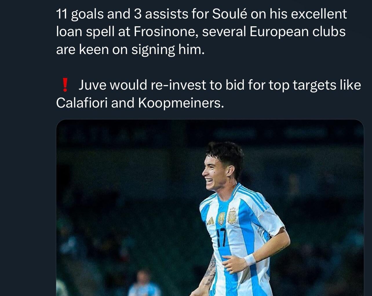 'Concrete chance' Juve sells Soule this summer