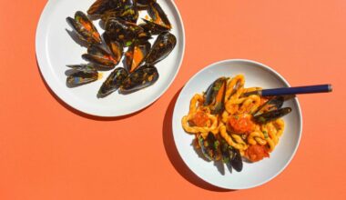 lorighittas served with mussels, nduja and cherry tomato sauce - a recipe for a homemade pasta