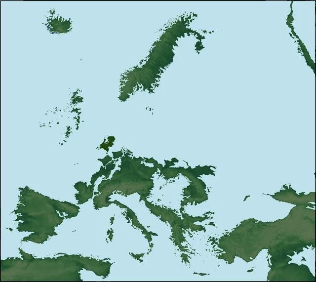 Europe in 2100, if sea levels keep rising at the current rate. It certainly cleans the place up nicely.