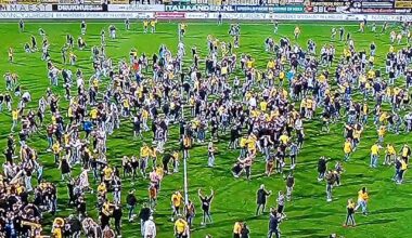 Roda fans celebrate the fact they aren't promoted yet.