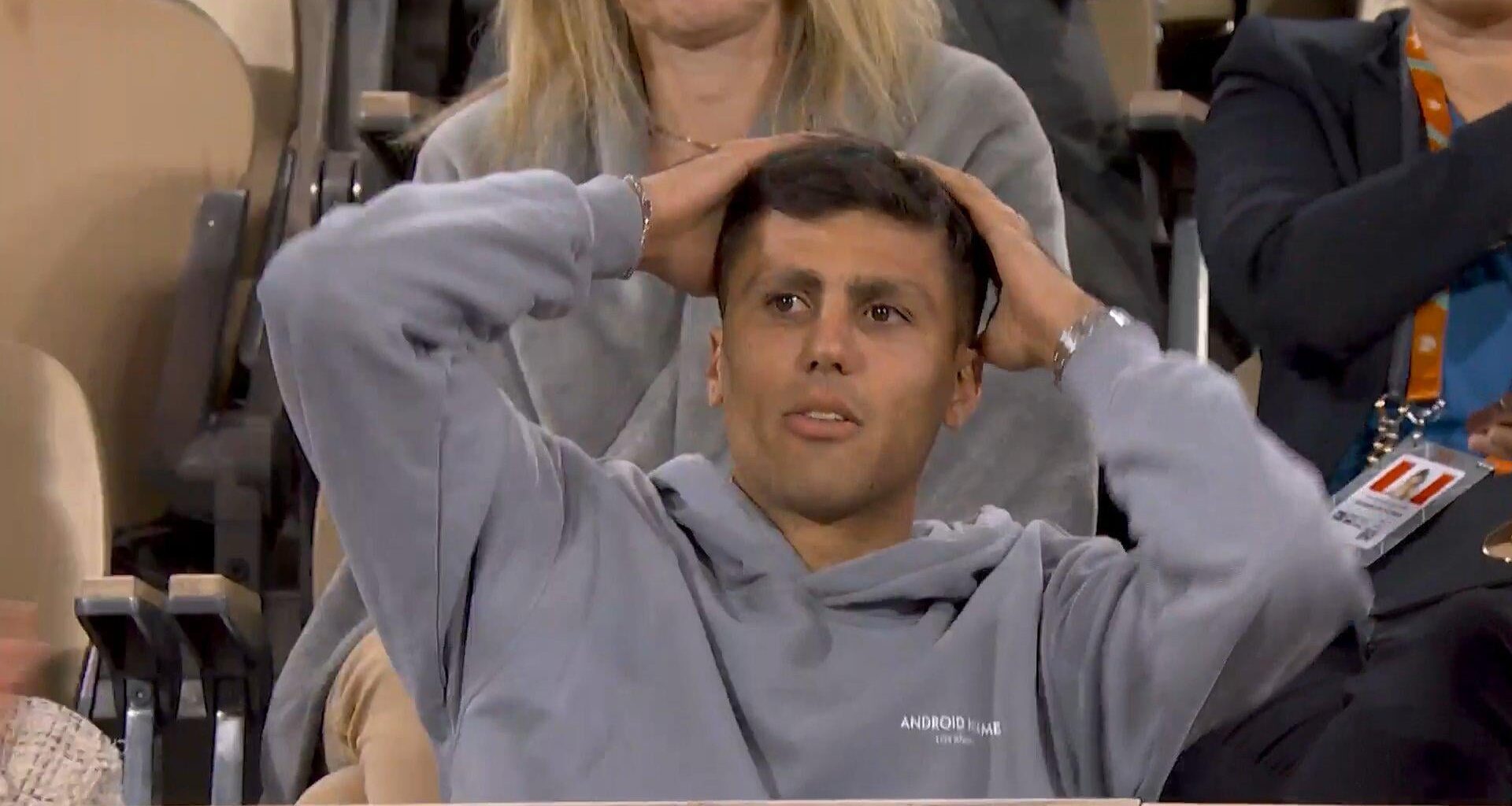 Rodri at Roland Garros today watching Rafa Nadal against Alexander Zverev