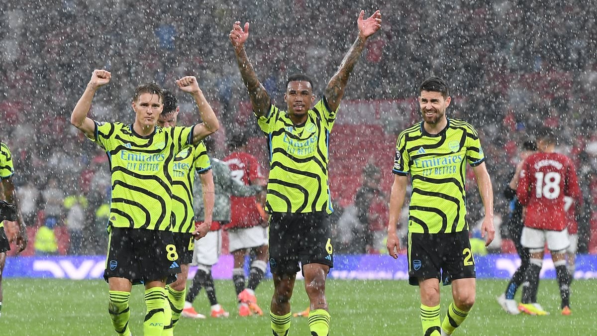 Old Trafford away dressing room FLOODS after downpour of rain struck Manchester during Arsenal's win over Red Devils