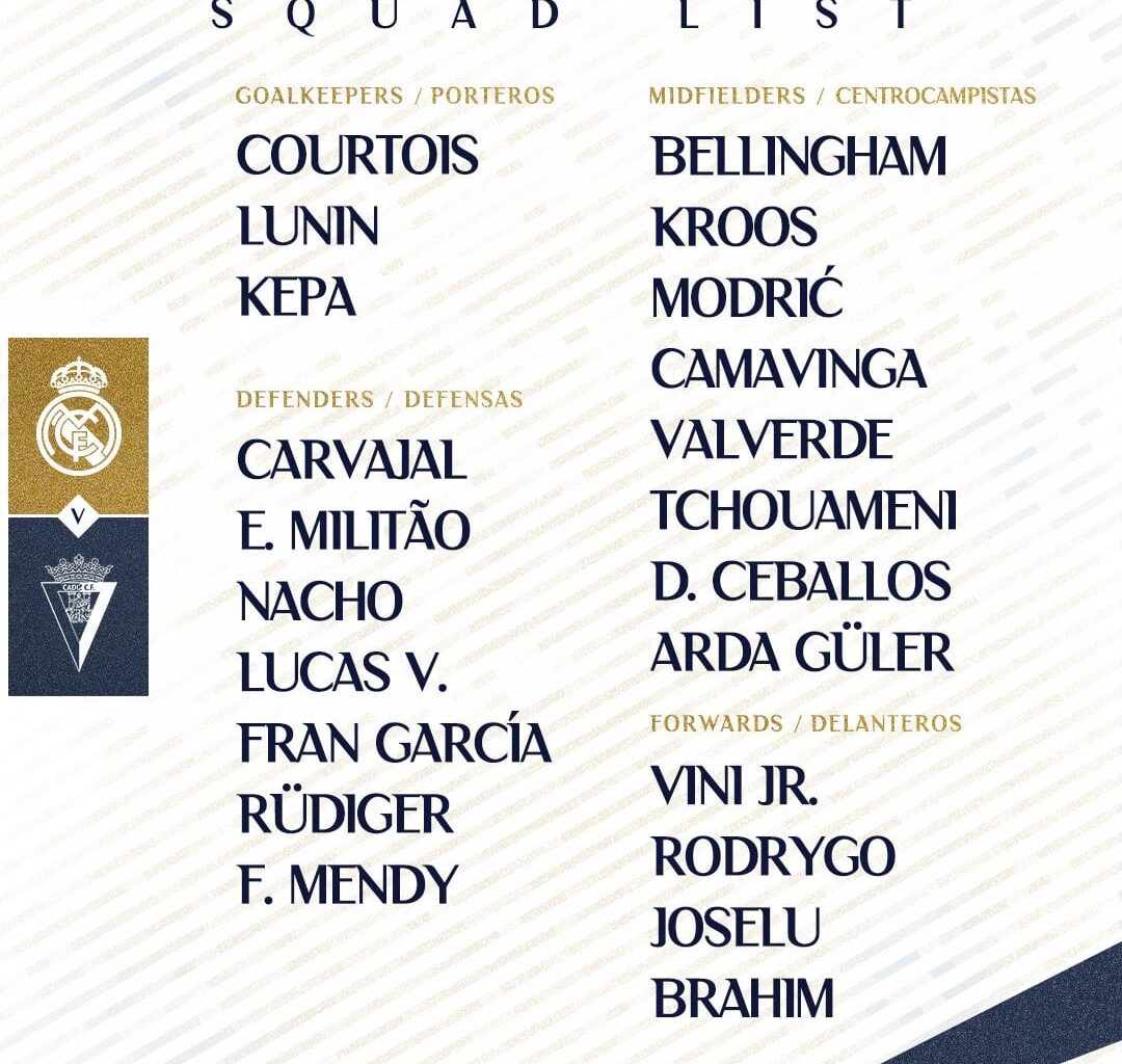 📋✅ Our squad for the match 🆚 Cadiz