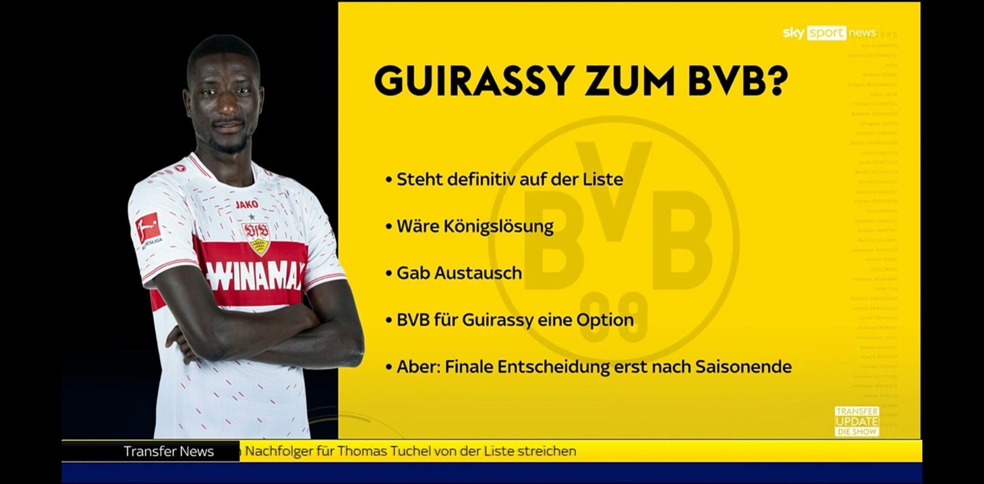 Borussia Dortmund beschäftigt sich intensiv mit Serhou Guirassy. Gab bereits einen Austausch, aber nichts konkretes. Der überragende Stürmer vom VfB Stuttgart (27 Tore in 28 Spielen) wird BVB-intern als „Königslösung“ angesehen.