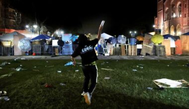 Mace, green lasers, screeching soundtracks: Inside the UCLA encampment on a night of violence