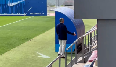 Yuste, Xavi’s sole supporter, greeting him upon his final training session